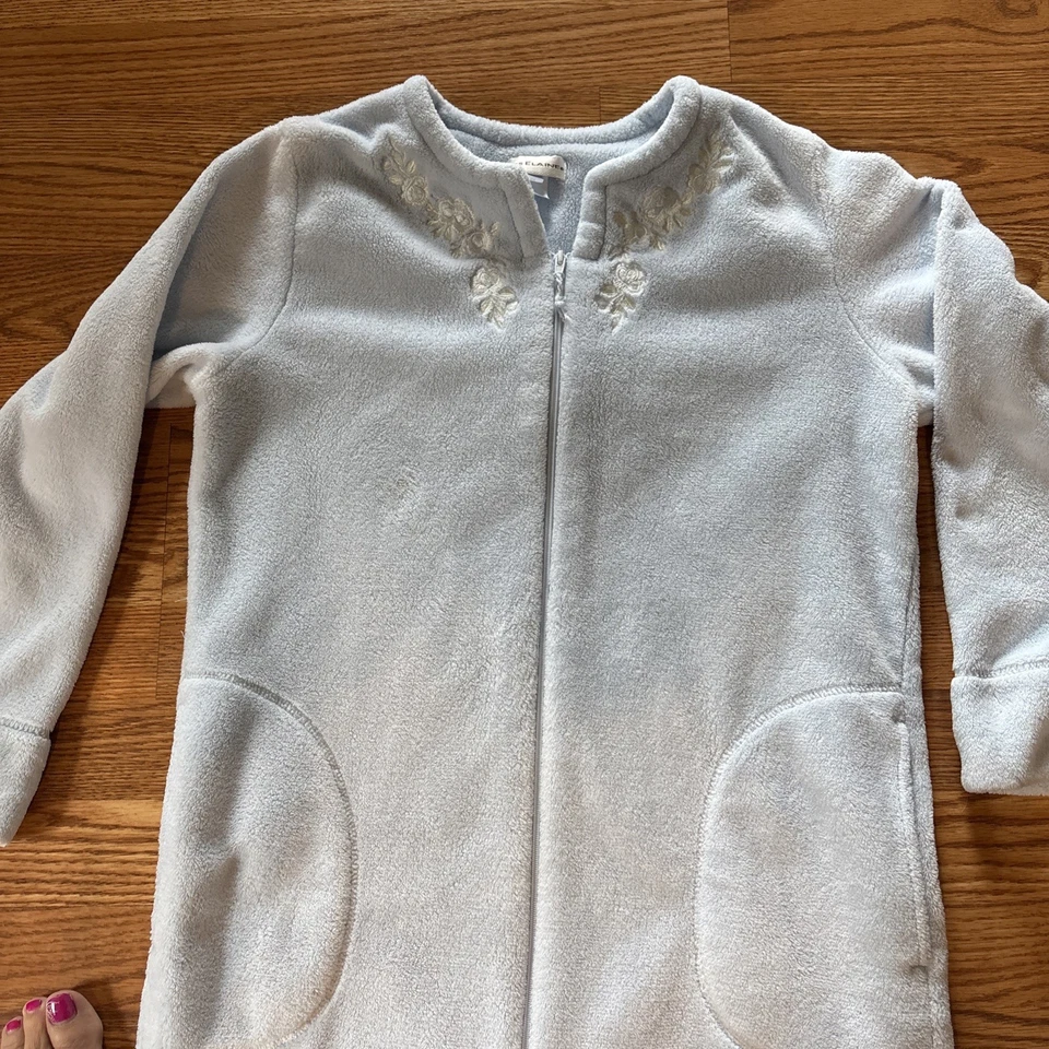 Miss Elaine Light Blue Long Sleeved Soft Full Zip Up Robe Sz Med - Image 2 of 4