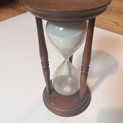 60 Min Wooden Hourglass Sand Timer in Brown Clear Glass, Decorative Collectible