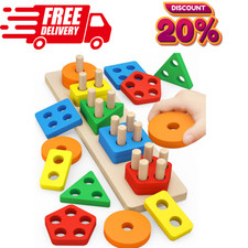 Montessori Toys for 1 to 3-Year-Old Boys Girls Toddlers Wooden Sorting Stacking