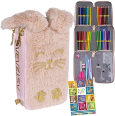 GOLDKIDS Federmappe 3-Fach Federtasche Gefüllte Hausaufgabenheft Plüschkaninchen Motiv