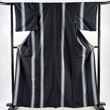 JAPANESE KIMONO TSUMUGI BLACK 163cm 5 ft 4 in PURE SILK FF8916