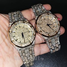 Men Full Iced Band Simulated Diamond Two Tone Plated Hip Hop Metal Bling Watch