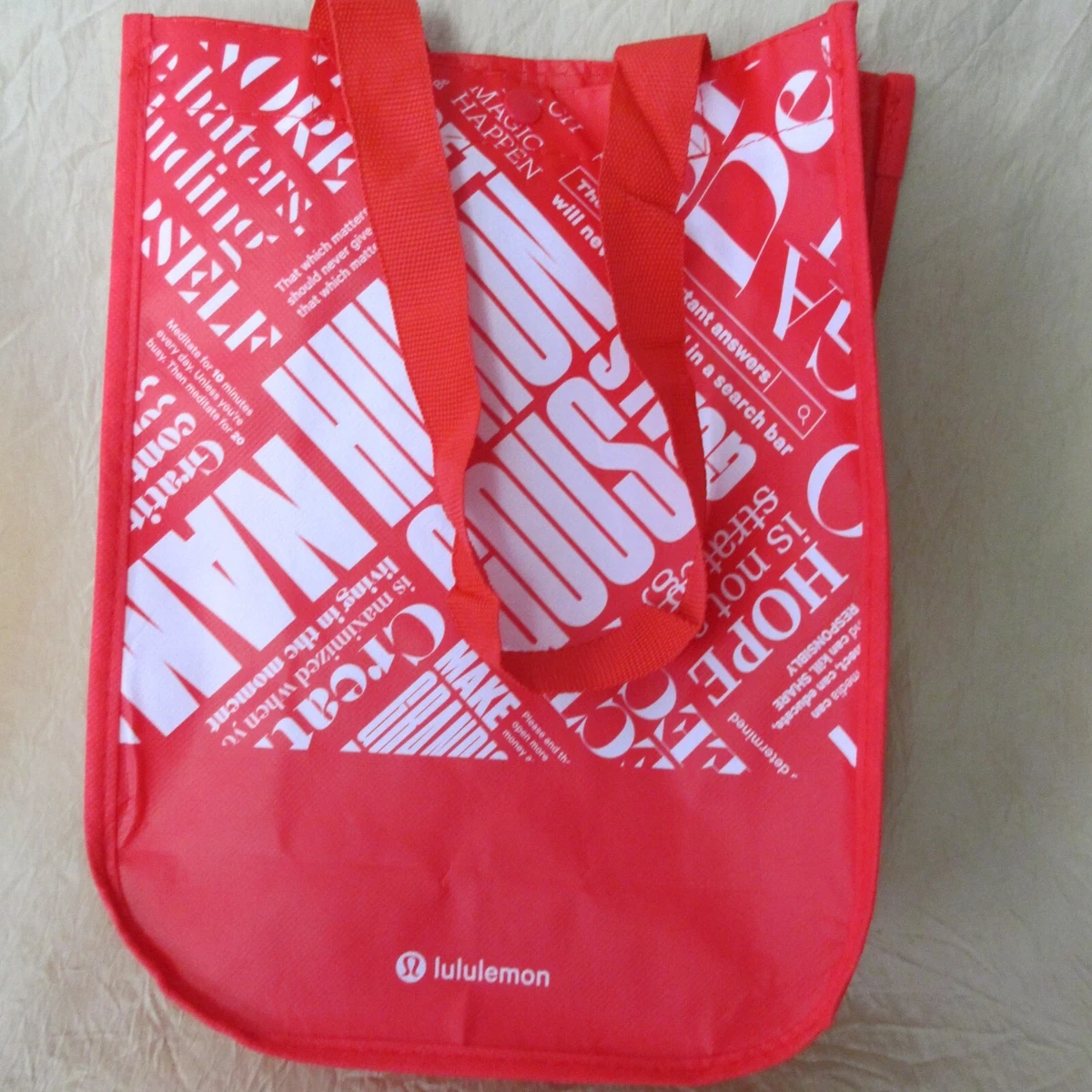 LULU Lemon reusable shopping bag tote small RED Huge GOALS living 11x 9  sack