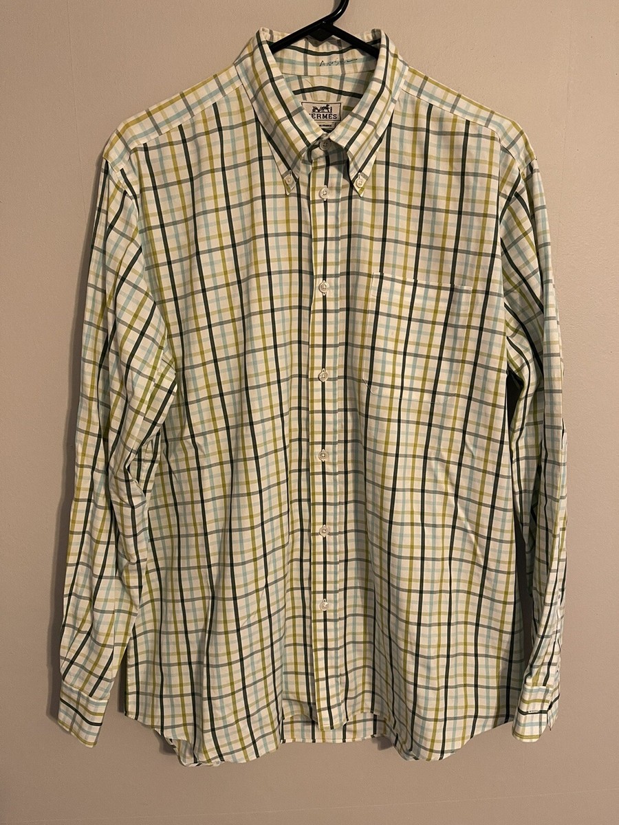 Hermes Paris Multicolor Check Casual L/S Button Up Dress Hermes Paris Multicolor Check Casual L/S Button Up Dress
