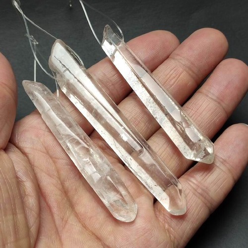 49g/3pcs Natural Clear Quartz Crystal Polishing Point Obelisk Wandw / Hole 014 - Picture 3 of 9