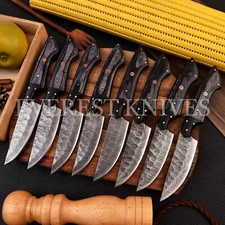 EVEREST KNIVES 12 PC CUSTOM MADE DAMASCUS STEEL STEAK KNIVES KITCHEN SET WOOD