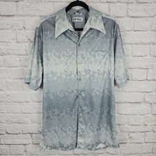 Vintage Spire California Mens Tall L Disco Blue Gray Floral Textured Polyester