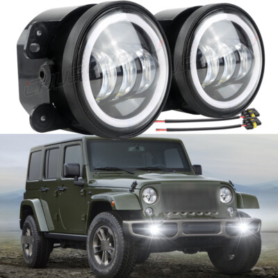 Pair For Jeep Wrangler JK 2018 Fog Light LED Bumper Driving Lamps Assembly 6000K
