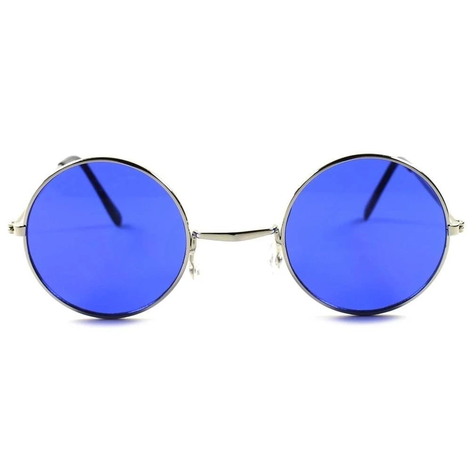 Óculos de sol redondo azul clássico vintage retrô anos 70 masculino feminino hippie Lennon - Imagem 4 de 4