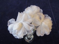 White Vintage Millinery Flower 1 1/2" Delicate semi Sheer Blooms 3pc Lot Y152