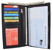 RFID Leather Checkbook Cover With Credit Card Slots Long Slim Bifold Wallet