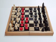 Scacchiera vintage magnetica pieghevole in legno gioco con pedine dama e scacchi