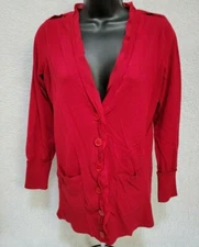 Norma Kamali Womens Cardigan Sweater Shirt Top Blouse Size M Medium Red