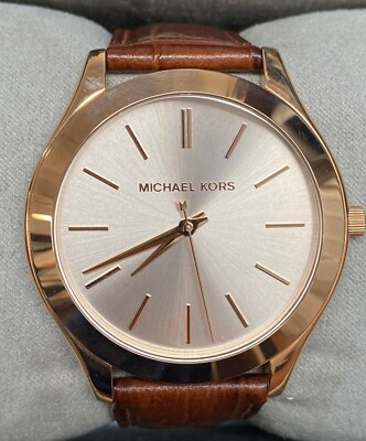 Michael Kors Rose Dial Brown Leather Strap Womens Watch MK2512 41mm