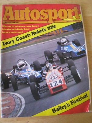 AUTOSPORT NOV 1982 IVORY COAST ROHRL'S TITLE BAILEY'S FESTIVAL BOBBY RAHAL LUCAS