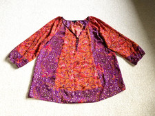 Womens Top-CHAPS RALPH LAUREN-orange/purple paisley silky sheer BOHO tunic 3/4-M