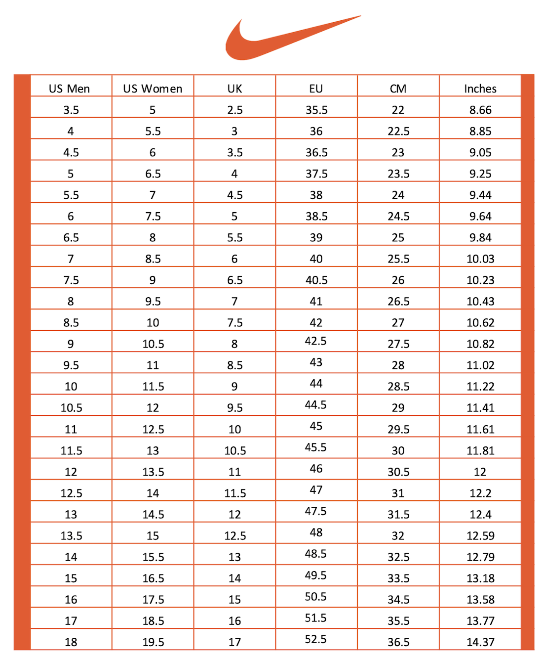 nike air force 1 shadow size chart