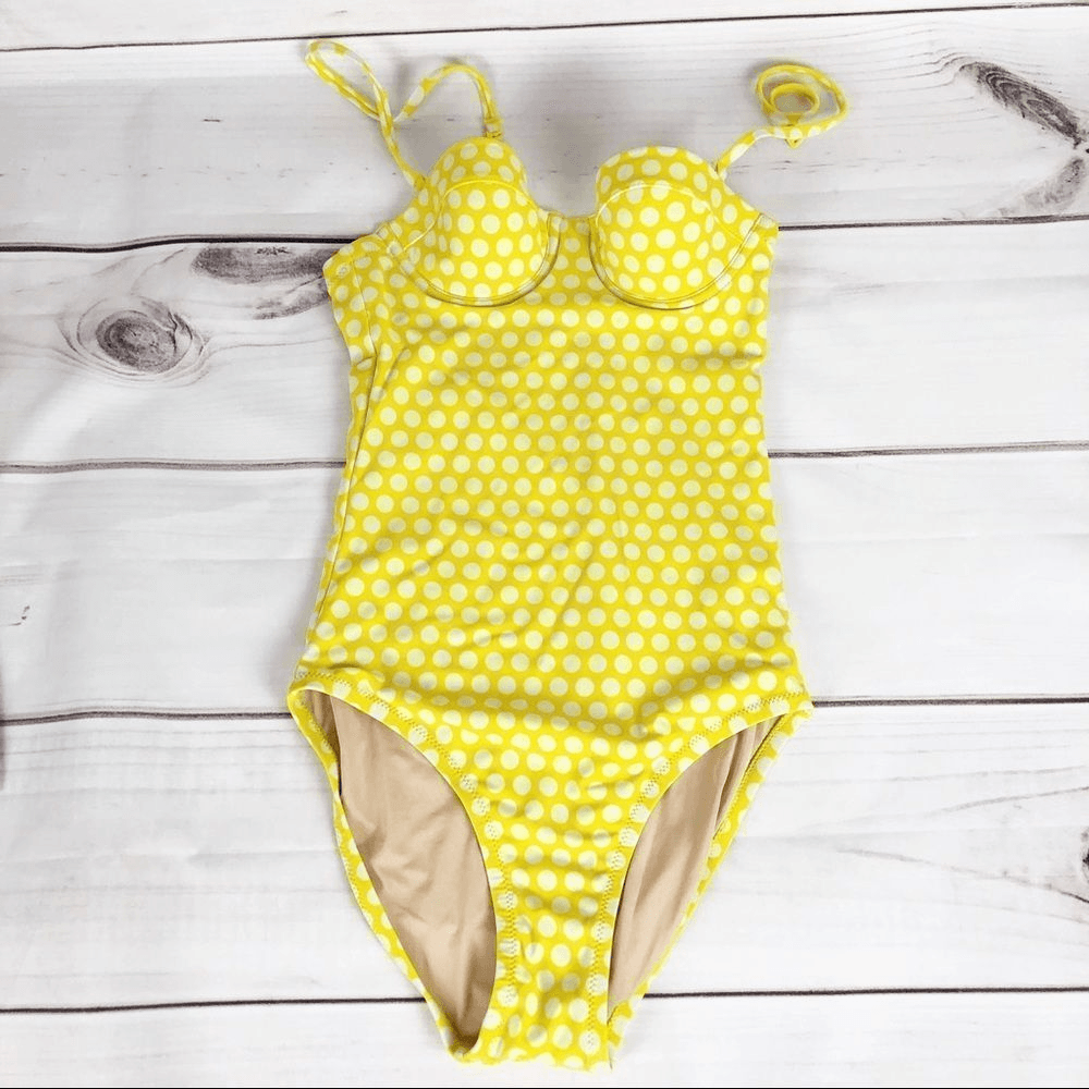 J. Crew Bustier Yellow Polka Dot Swimsuit size 0 | eBay