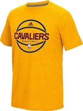 adidas Cleveland Cavaliers Gold Pre-Game Ultimate Synthetic Slim Fit SS Shirt, S