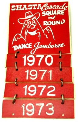 Shasta Cascade Ca. Square Dance Jamboree Red Add-on Badge Pin 1970,71,72,73 (B19