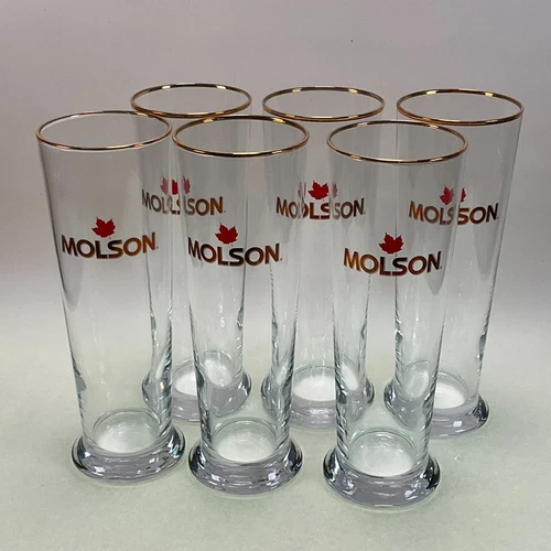 Molson Canadian 8" Tall Pilsner Beer Glasses 16 oz Maple Leaf - Set of 6