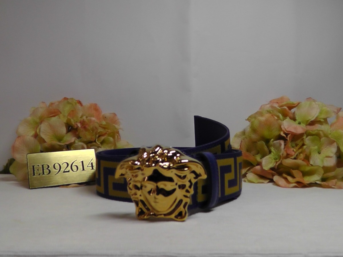Versace MEN'S La Medusa BLUE / GOLD Web Belt Size 95cm OR 37