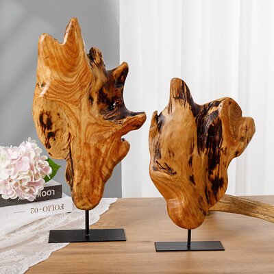 Natural Edge Irregular Hand Carved Root Wood Sculpture Tabletop Home Decor
