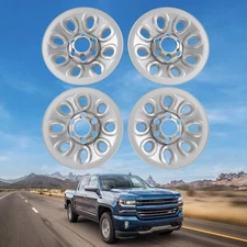 4 Silver 17" Wheel Skins Hub Caps Full Rim Skin Covers For Chevrolet Silverado