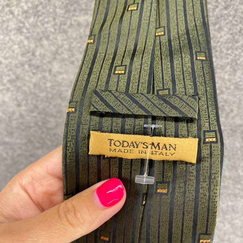 Corbata Hombre Hoy Hombre Talla Única Verde Rayas Seda Diseñador Clásica Ajustable Foto 3 de 4