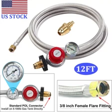 BBQ 12FT High Pressure Adjustable Propane Gas Regulator w/Braided Hose Indicator