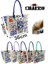 Borsa mare a spalla tessuto tela fantasia colorata grande leggera chiusura a zip