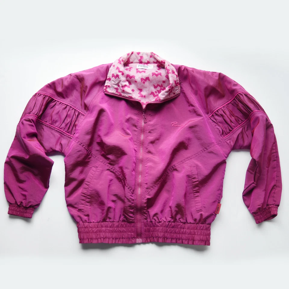 Chaqueta cortavientos Puma vintage rosa iridiscente magenta usada en excelente estado pequeña años 80 90 Foto 2 de 4
