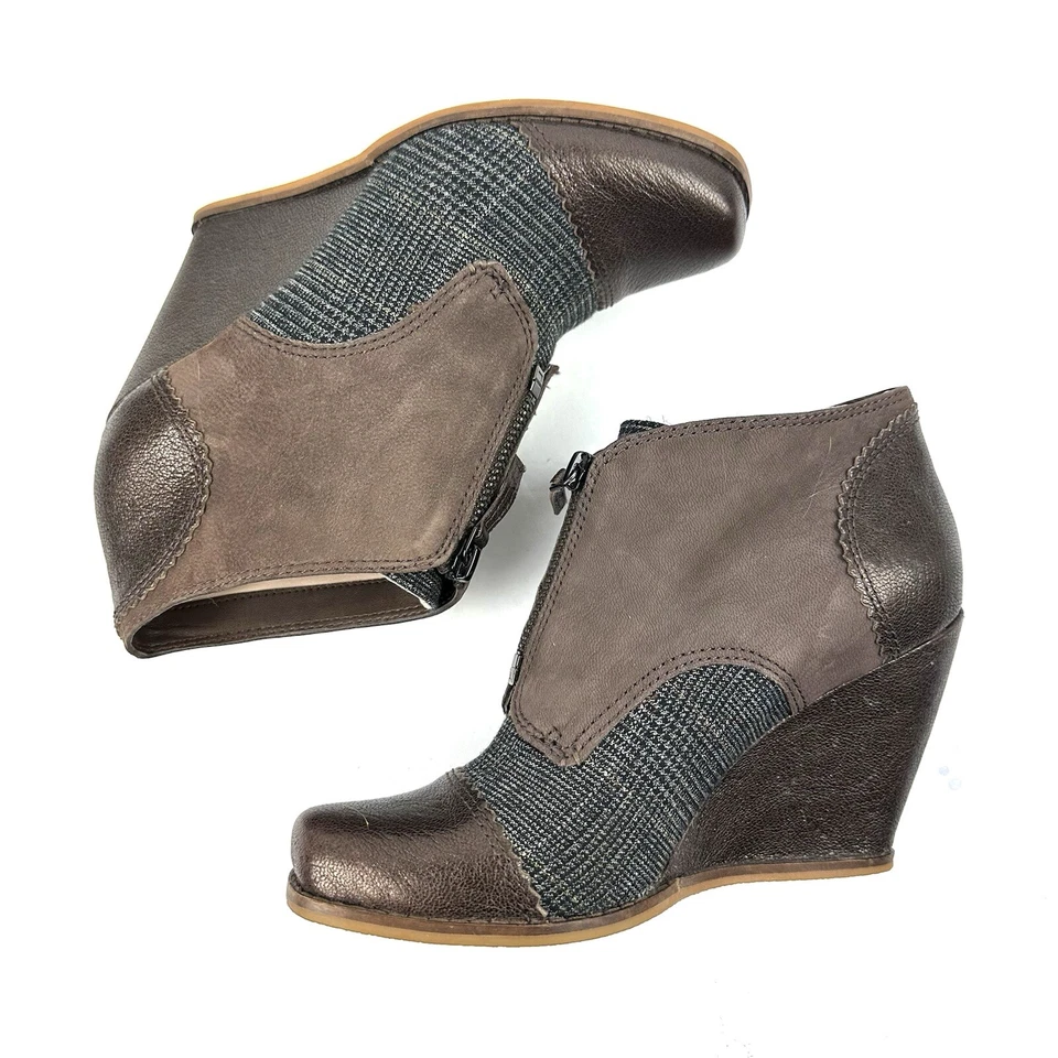 Anthropologie Plenty Tracy Reese Jackie 踝靴 38 前拉链棕色 金属色 — 第 2/4 张图片