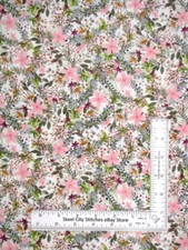 Floral Pink Flower Garden Fabric By the Yard Cotton 3 Wishes Touch of Spring