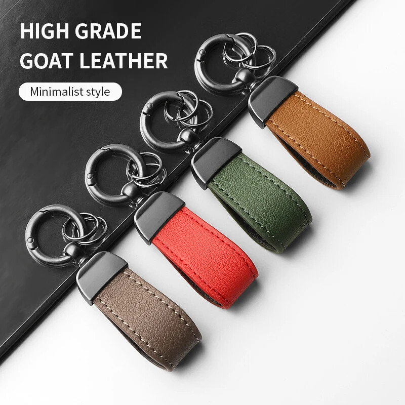 Metal Leather Car Keychain Gift Luxury Keychain Pure Color Buckle