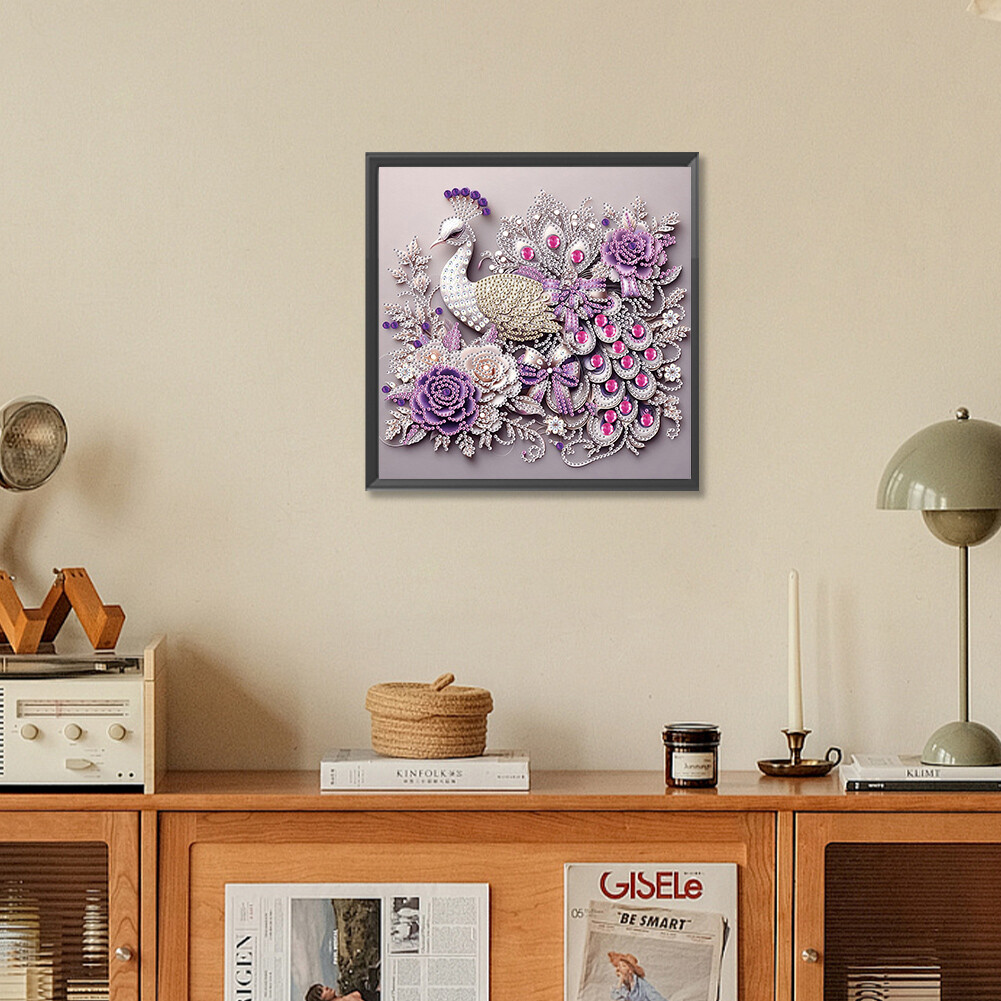 5D DIY Diamond Art Painting Tischdeko – Pfau Motiv, Stehende Kunst, Inkl. Werkzeug & Basis