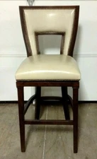 Frontgate Harlow WHITE Leather Barstool BAR 30" Wood Counter Kitchen Stool