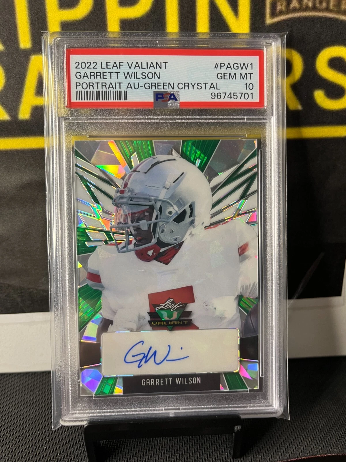 Garrett Wilson Leaf Valiant Portrait Autographs #PAGW1 Green Crystal