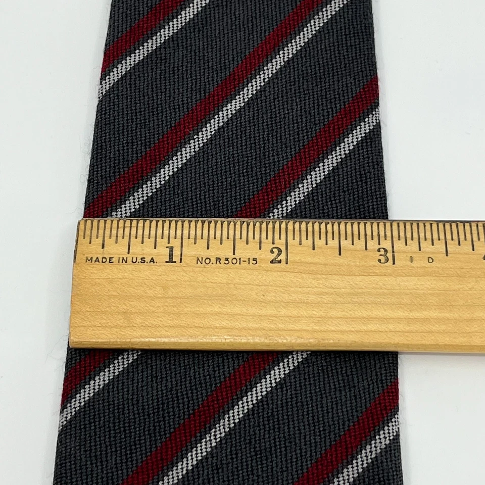 100% Wool Tie Men's Necktie Gray Red White Stripe Windsor Shirt Company - Image 4 of 4