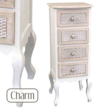 CASSETTIERA 4 CASSETTI SHABBY CHIC SETTIMINO DECAPE BIANCO MARRONE 100*40*35 cm