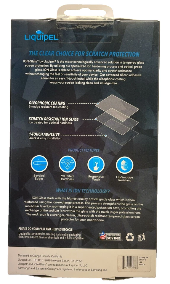 Protector de pantalla de vidrio iónico Liquipel 9H para Samsung Galaxy S6 - transparente Foto 2 de 4