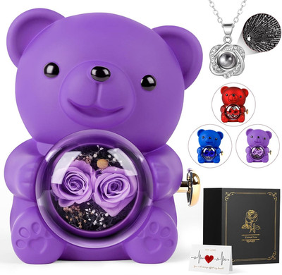 Romantic Rose Bear Teddy with Preserved Rose, Rose Bear Gift Box Set Valentine'S