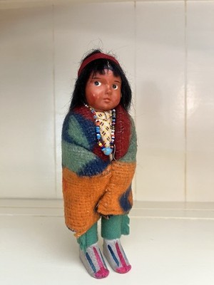 Vintage Antique Skookum (Bully Good) Native American Indian Side Eye Doll 6.5''