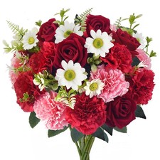 Artificial Valentine Flowers Pink Red Valentines Bouquet with Silk Carnations...