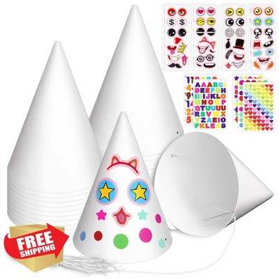 WEOXPR 24 Pack White Party Hats Stickers Kids DIY Crafts Photo Props