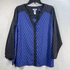 Catherines Button Front Blouse Plus Sz 1XWP Lightweight Roll Tan Sleeve Office