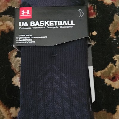 Under Armour Basketball Crew Socks Black L Regular Polyester Nylon Cotton Blend