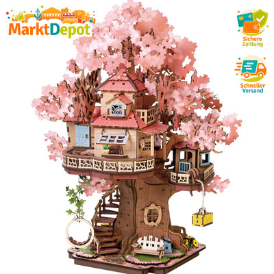 3D Puzzle Sakura Baumhaus Miniatur Modell Bausatz Holzmodell Dekoration Geschenk