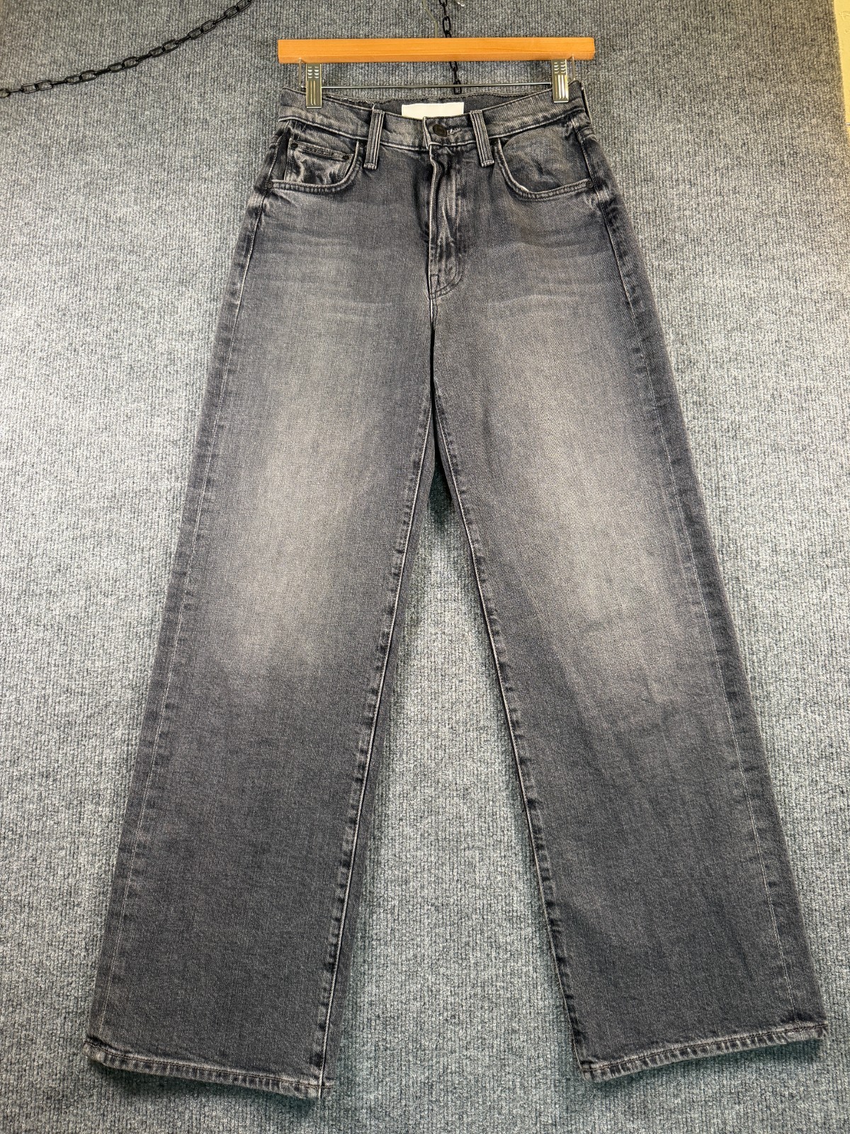 Mother SUPERIOR Jeans The Rambler Zip Flood in Outta Sight Sz 24 Black Straight