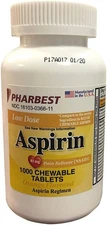 Aspirin 81Mg Chewable Orange Tablets 1000 Count per Bottle